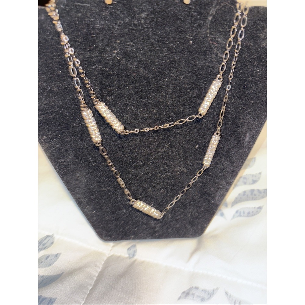 The Limited Gunmetal Chain Rhinestone Bead Statement Necklace 38"